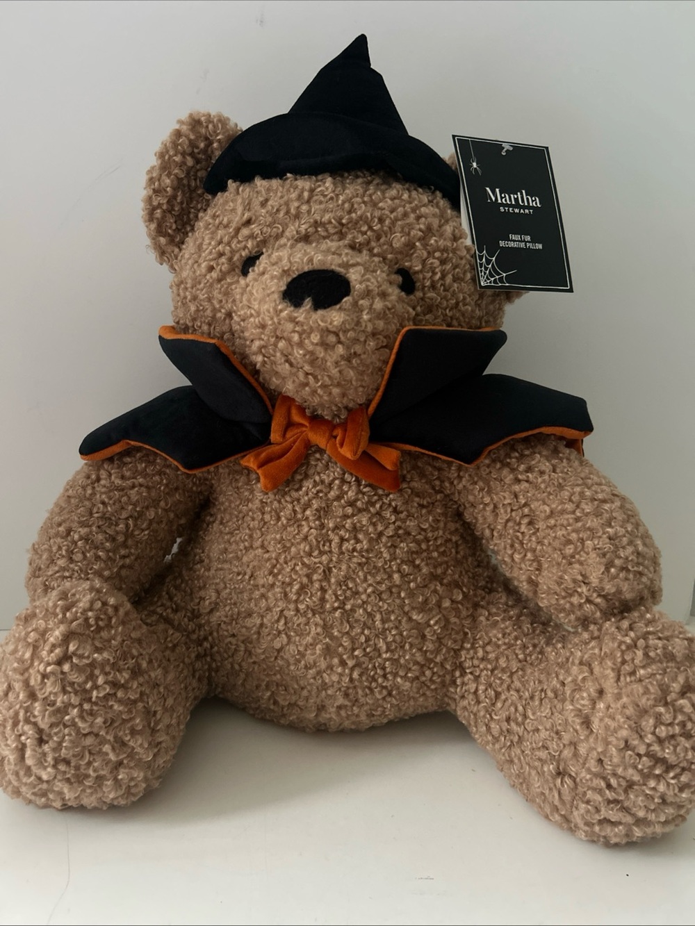 Martha Stewart Brown Plush Teddy Bear with Black & Orange Halloween Cape 17”